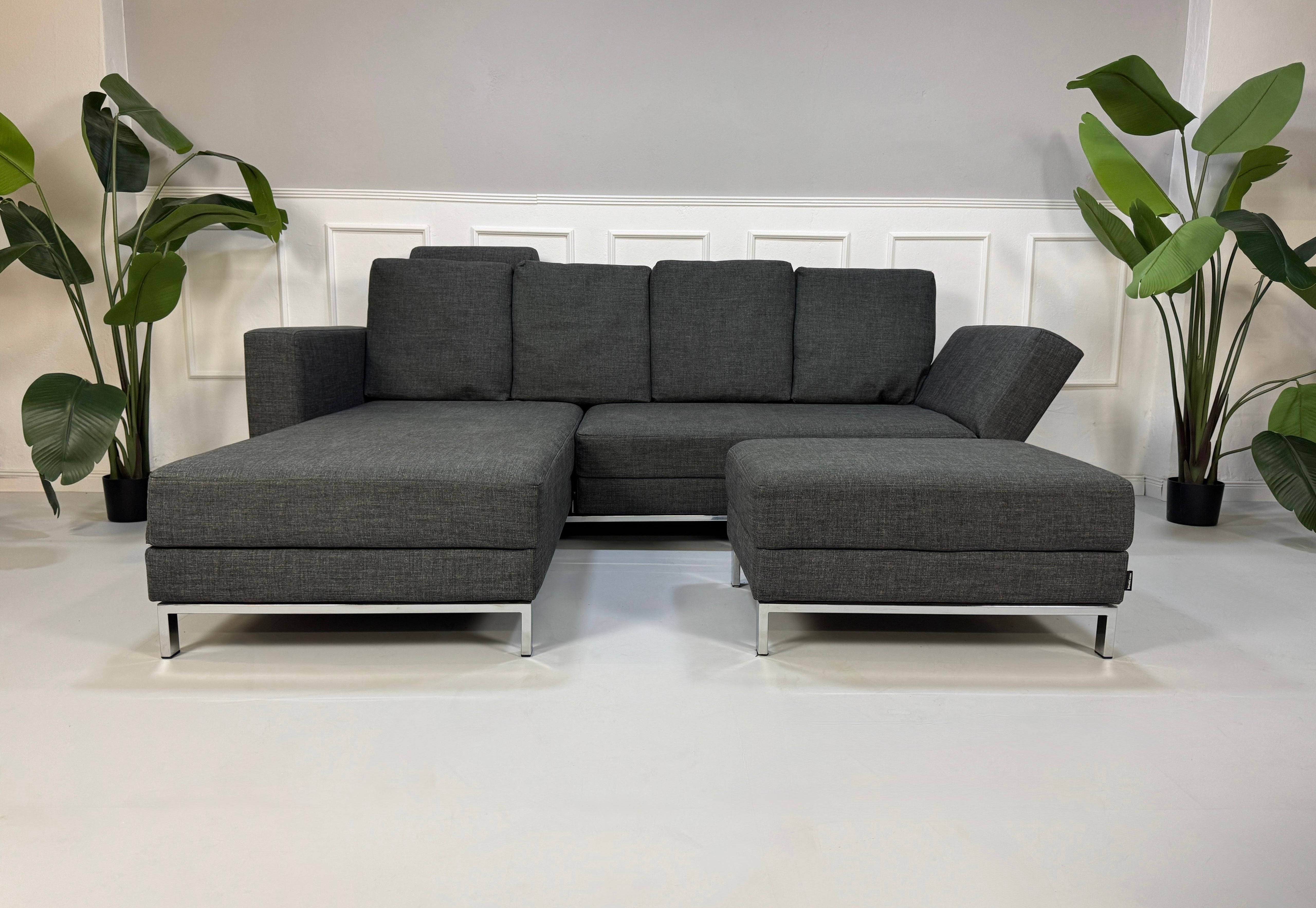 Brühl Fourtwo Sofa Stoff Couch Schlafsofa Grau + Hocker