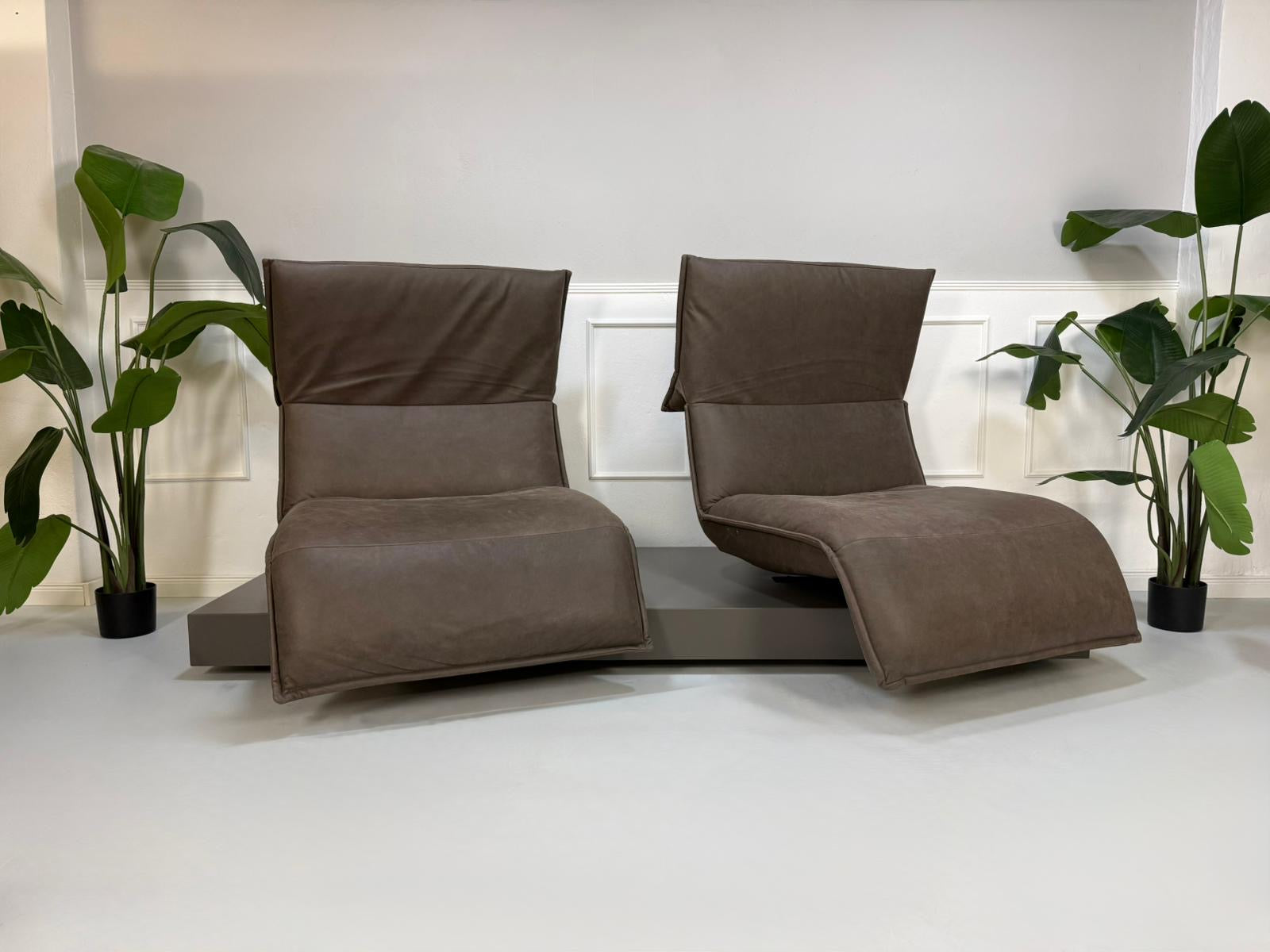 Gebrauchtes Koinor Edit 2 Designer Leder Sofa in der Farbe Braun vor einer Wand, stilvoll und modern eingerichtet.