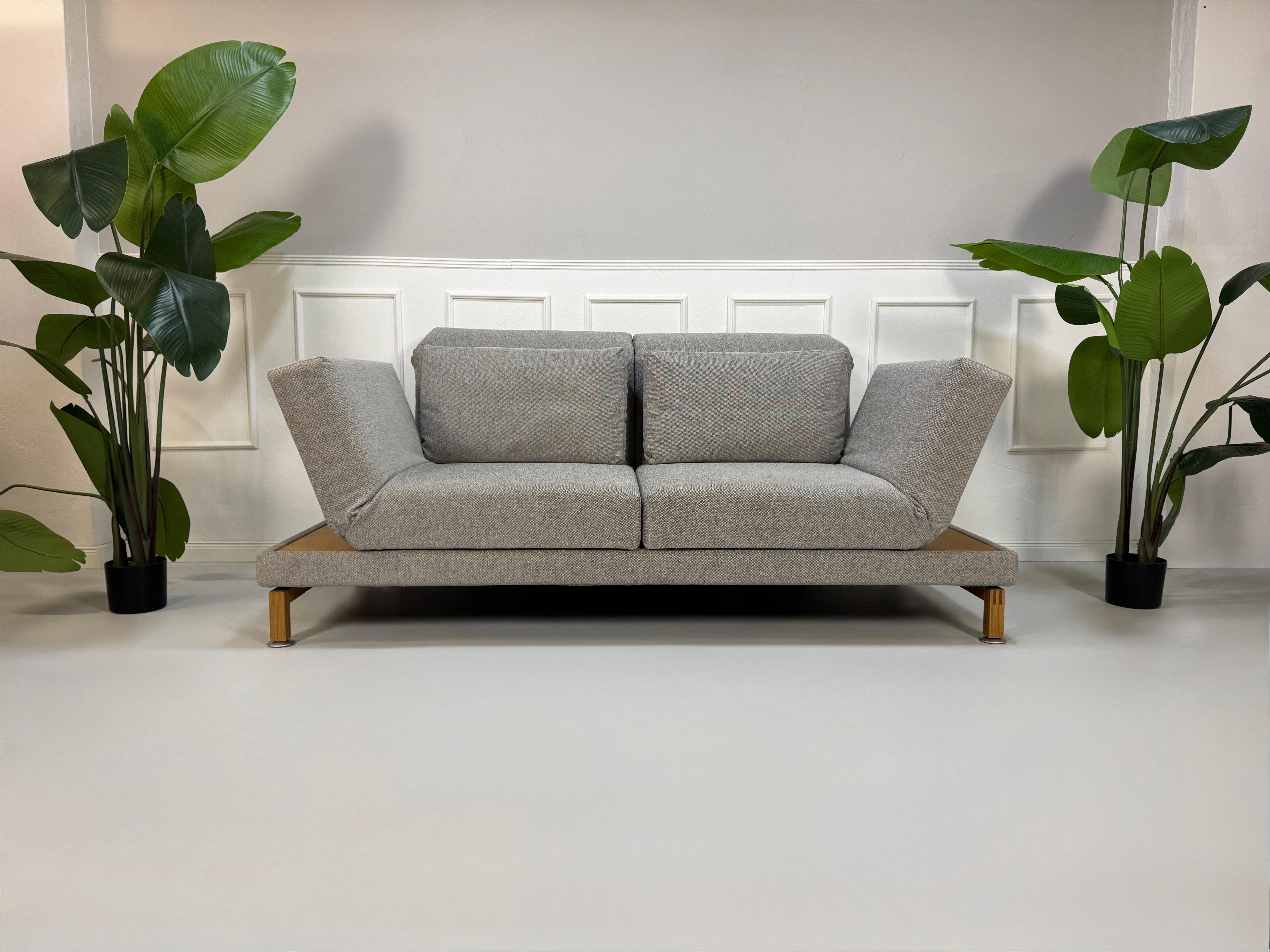Gebrauchtes Brühl Moule Large Designer Stoff Sofa in der Farbe Grau vor einer Wand, stilvoll und modern eingerichtet.