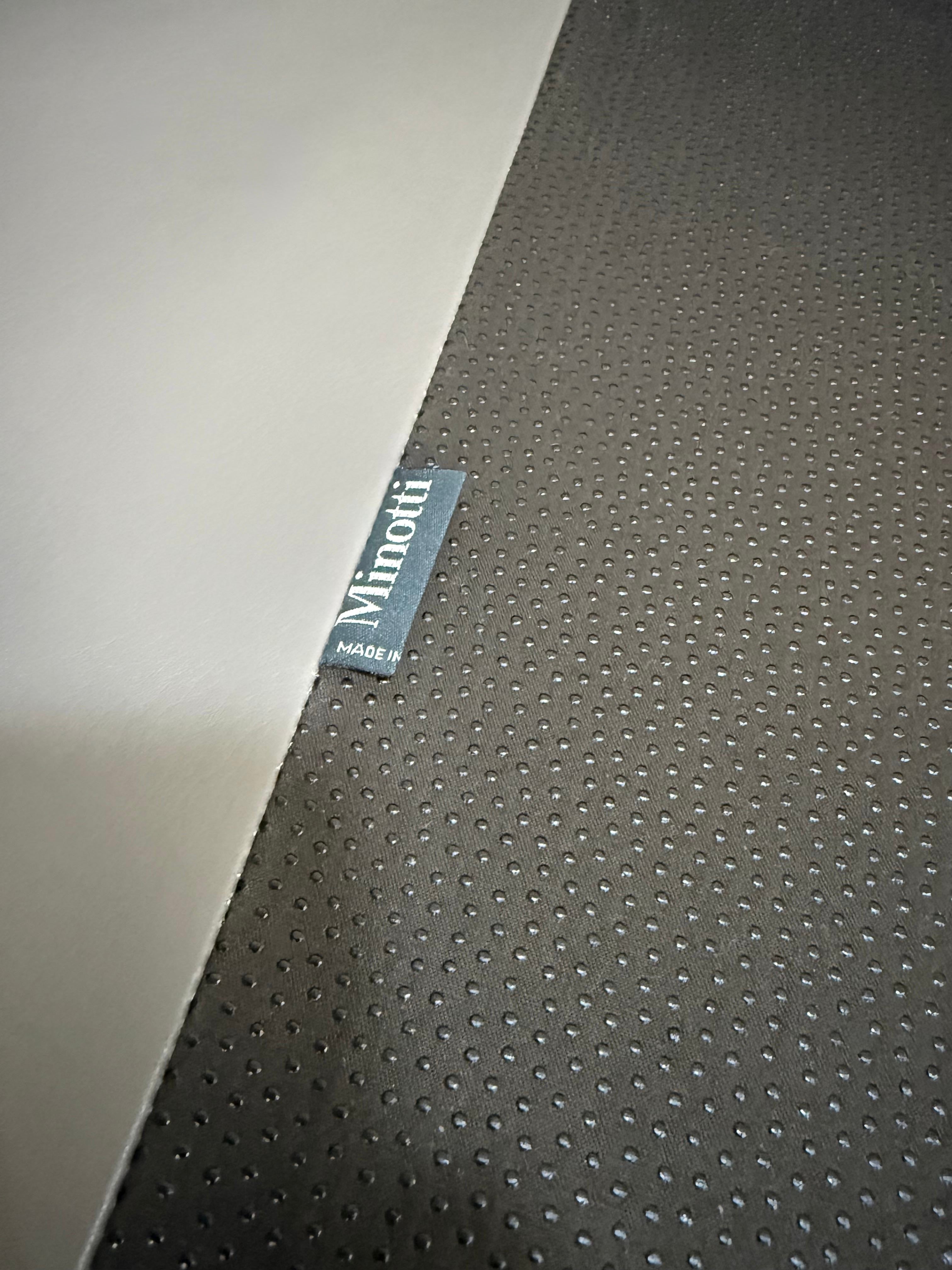 Refurbished Minotti Jagger Designer Leder Sofa vor einer Wand, stilvoll und modern eingerichtet.