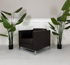 Gebrauchter brauner Walter Knoll Designer Leder Sofa vor einer Wand, stilvoll und modern eingerichtet.