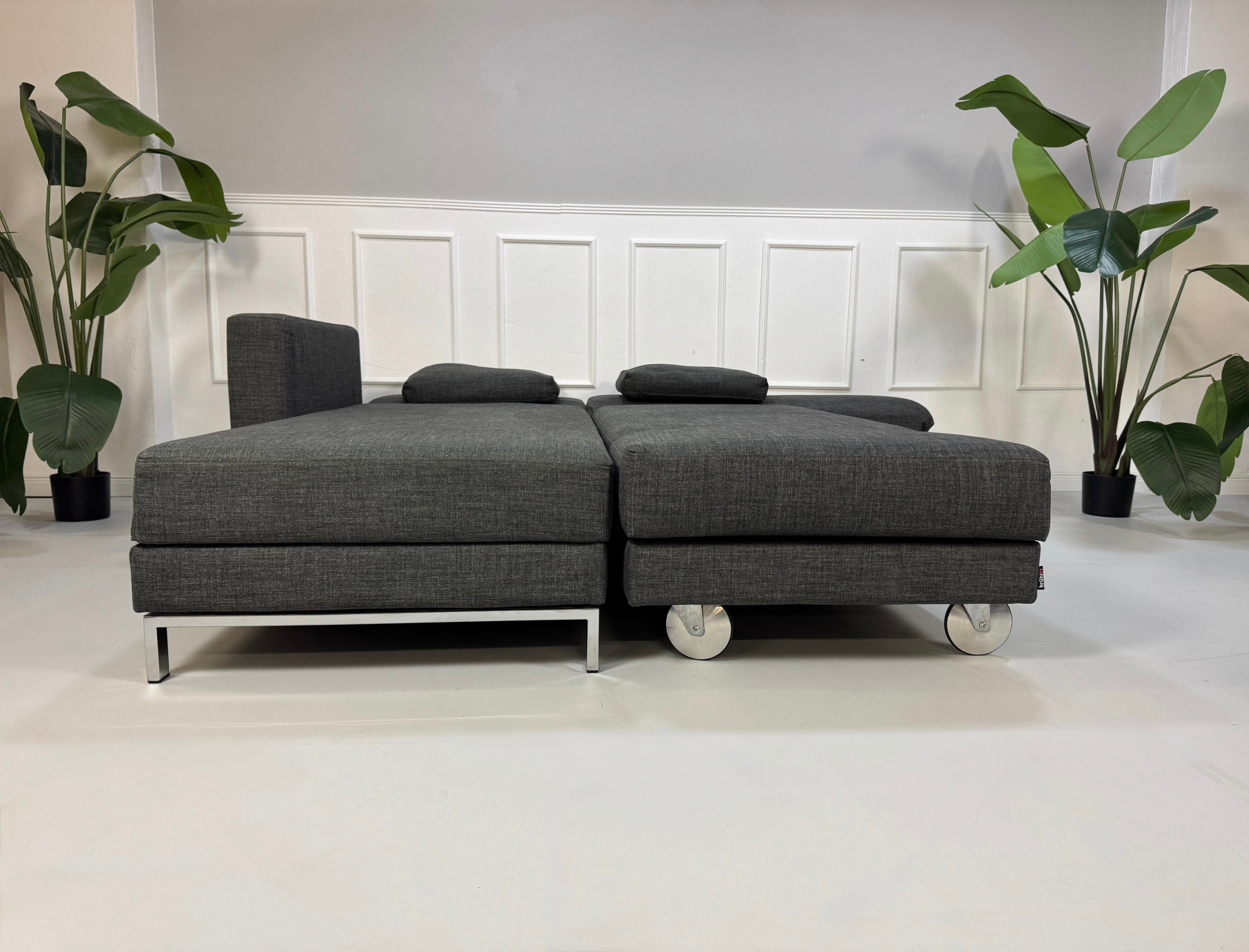 Brühl Fourtwo Sofa Stoff Couch Schlafsofa Grau + Hocker