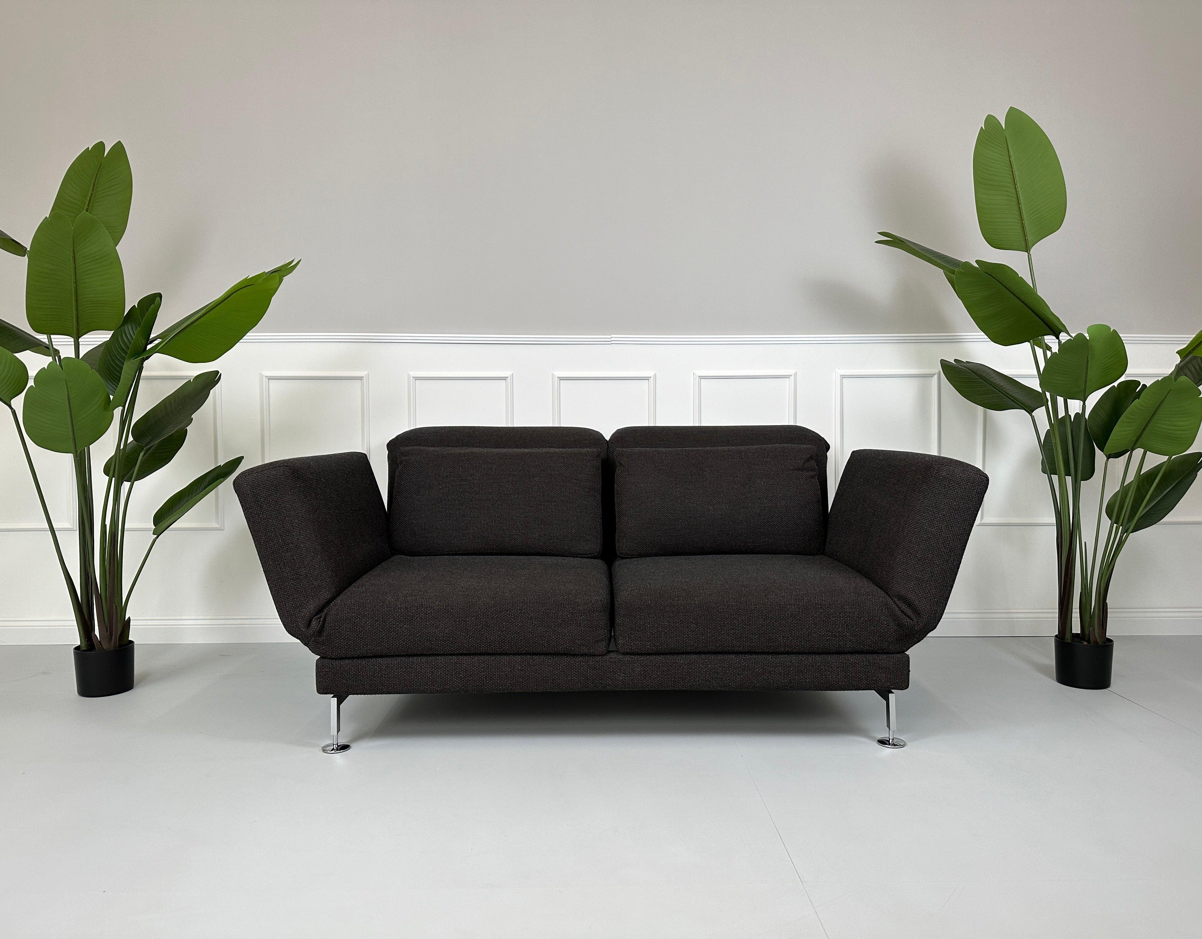 Gebrauchtes Brühl Moule 2-Sitzer Stoff Sofa in der Farbe Braun vor einer Wand, stilvoll und modern eingerichtet.