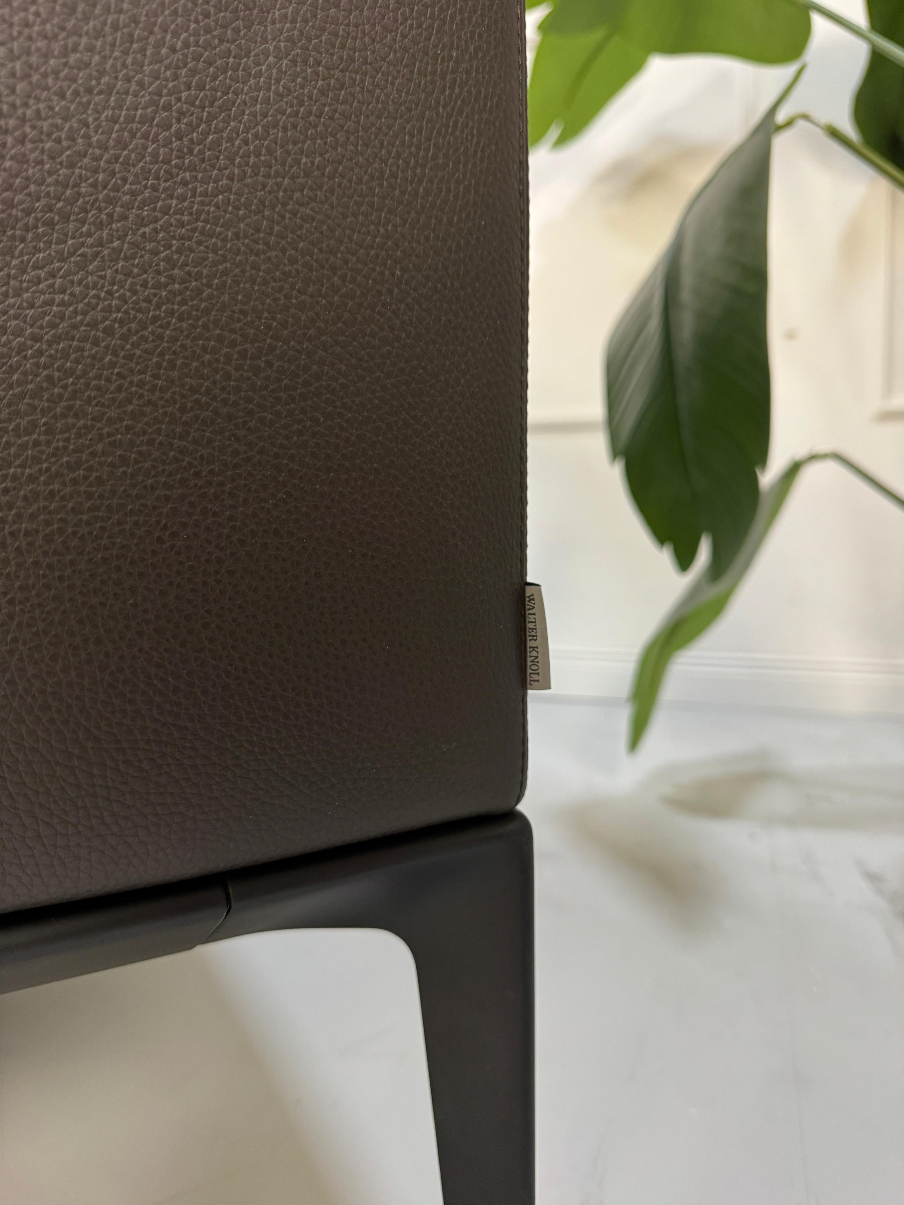 Gebrauchtes braunes Walter Knoll JAAN Designer Leder Sofa vor einer Wand, stilvoll und modern eingerichtet.